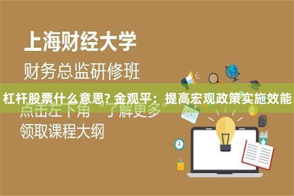 杠杆股票什么意思? 金观平：提高宏观政策实施效能